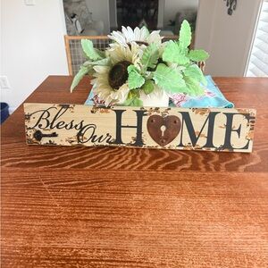 Bless Our Home Rustic Wooden Sign with Heart Key Detail